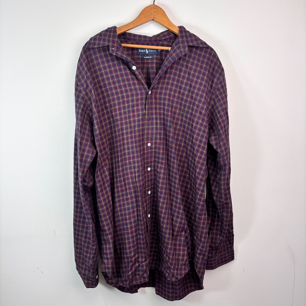 Ralph Lauren Classic Fit Tartan Plaid Button Down Shirt LT Large Tall Preppy